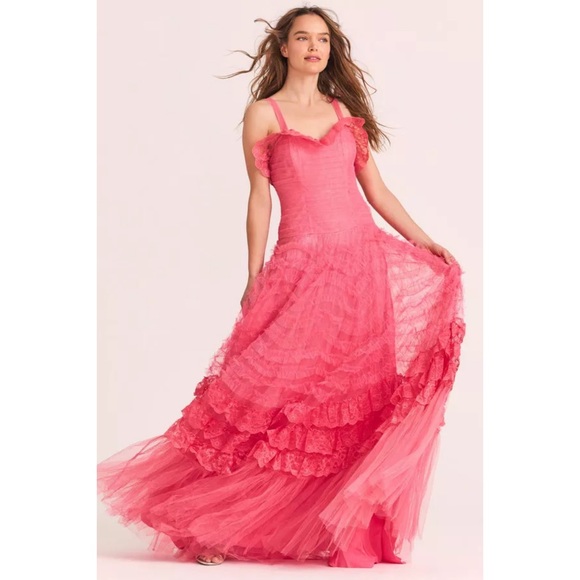LoveShackFancy Ruffled Gown in Pink Passion - Picture 2 of 14